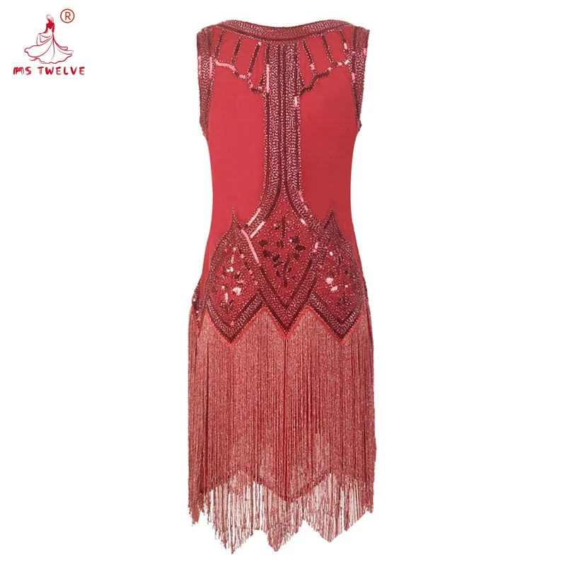 Sexy Vintage Tassel Sequin for Women, Plus Size Party Evening Gown, Christmas Dinner Prom Dress