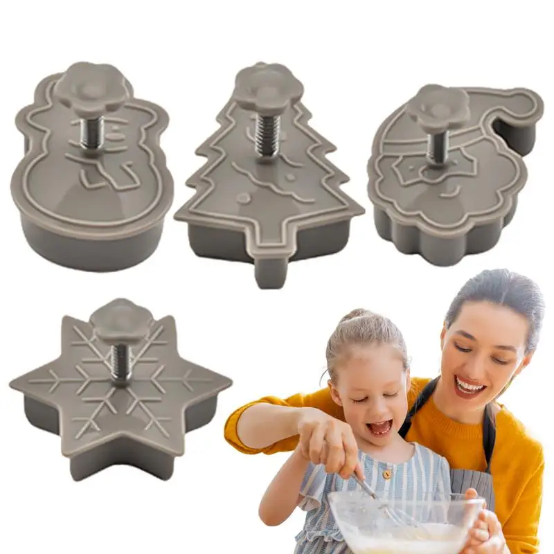 Christmas Cookie Baking Mold 4 Christmas Cookie Cutter Kitchen Baking Tools Cookie Cutter Embossing Mold Fondant Stamper Set