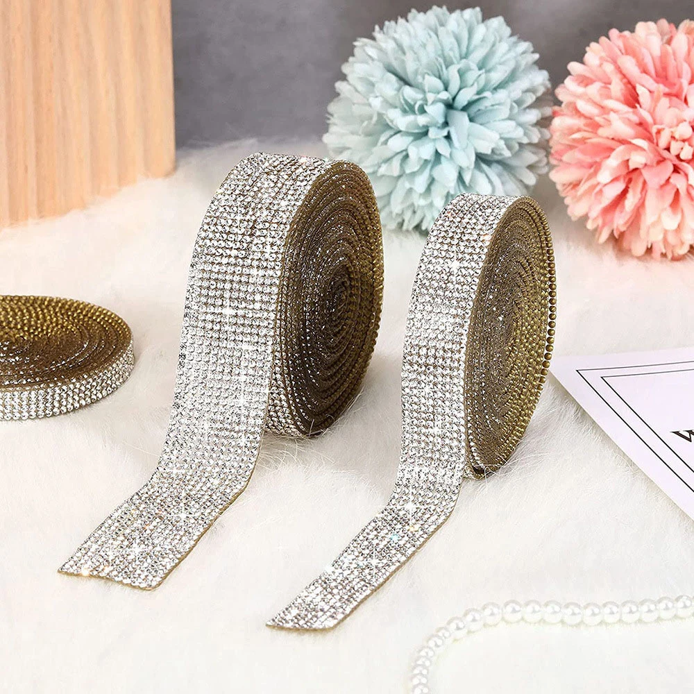 1Yard Crystal Rhinestone Sticker Self Adhesive Diamond Ribbon DIY  Wall Stickers Arts Crafts Glitter Home Decorations Bling