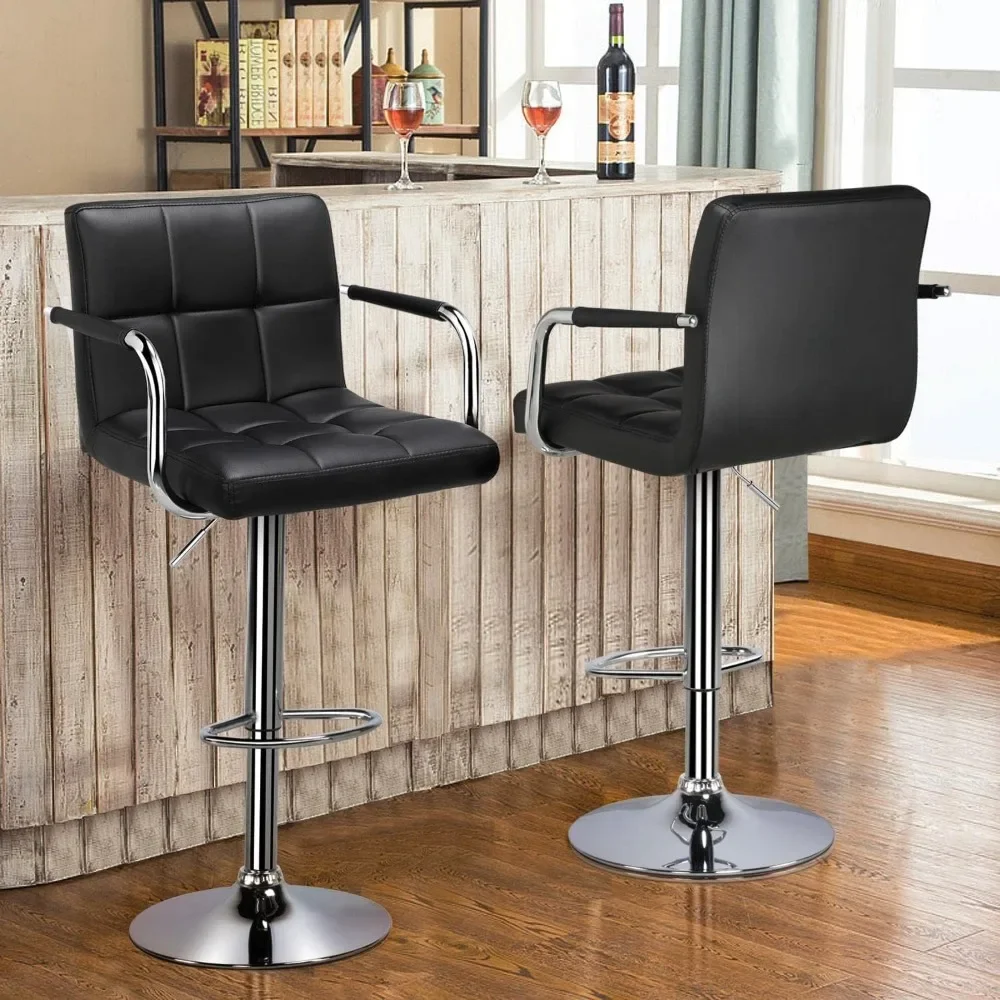 4pcs Adjustable Bar Stools Kitchen Counter Barstools Bar/Counter Height Stool Chairs PU Leather Hydraulic Swivel Dining Chair