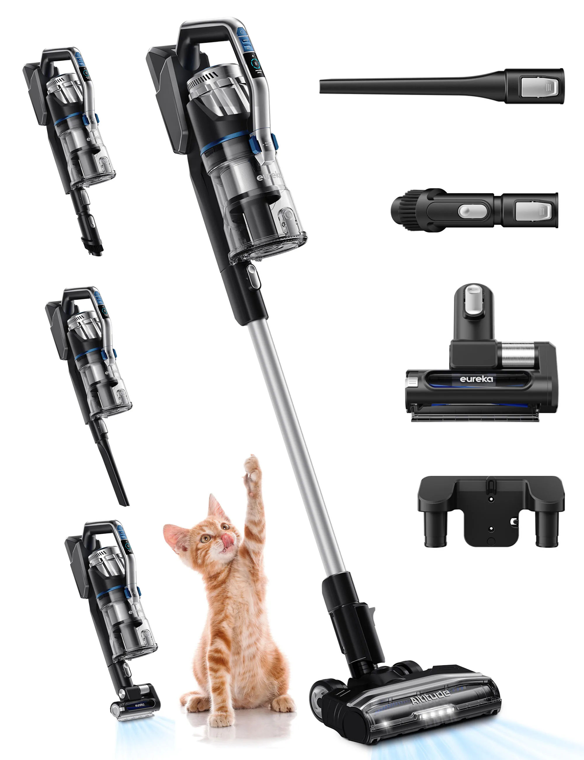 Eureka Cordless Vacuum Cleaner, Stick Vacuum for Home Pet Hair Carpet Hardfloor, Powerful Suction, LED Headlights, 60 mins