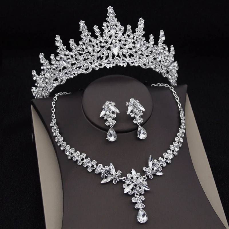 Gorgeous Pink Bridal Jewelry Sets for Women Luxury Tiaras Crown Sets Necklace Earrings Party Wedding Dress Bride Jewelry Set image 3