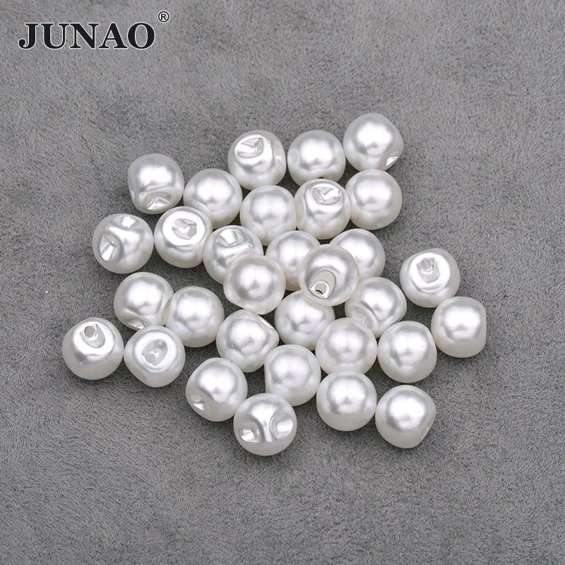 JUNAO 8 10 12 mm Sewing White Pearl Buttons Round Rhinestone Applique Scrapbooking Buttons for Needlework Clothes Decoration