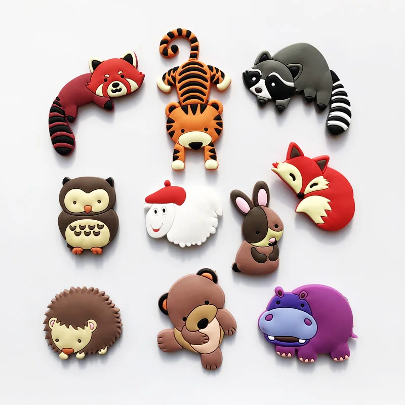 10Pcs Bear Refrigerator Magnet Racoon Tiger Photo Message Magnet Blackboard Whiteboard Sticker Magnet Silicone Magnetic Sticker