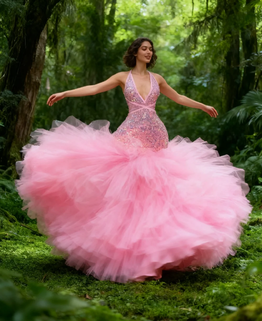 فساتين لحضور الحفلات الموسيقية الجديدة مطرزة باللون الوردي 2025 فاخرة للفتيات السود الكشكشة تول قطار فستان كوكتيل فساتين العودة للوطن مخصصة