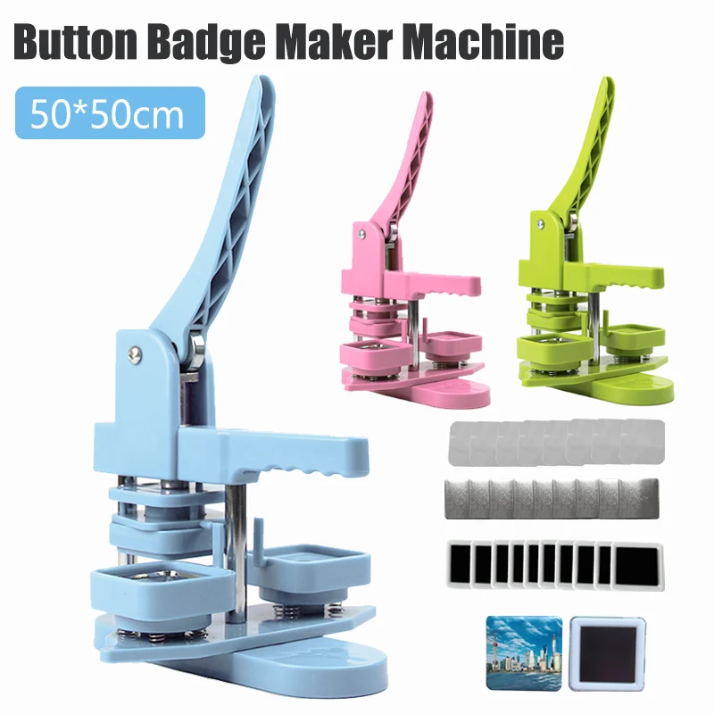 Machine rotative pour fabriquer des badges carrés, 50x50mm, pour bricolage, fabrication d'aimants de réfrigérateur, badges/broches, boutons, artisanat d'art