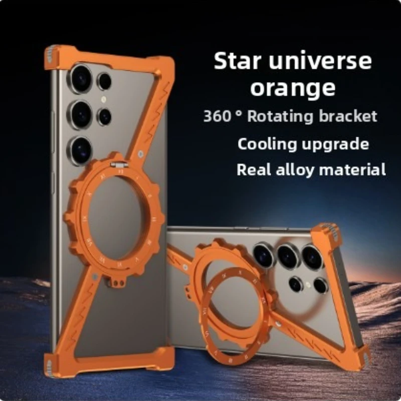 Z Shape Titanium Metal Case ,For Samsang Galaxy S25 S24 S23 S26 Ultra  Aluminum Alloy Bumper Magnetic Rotation Holder Cover