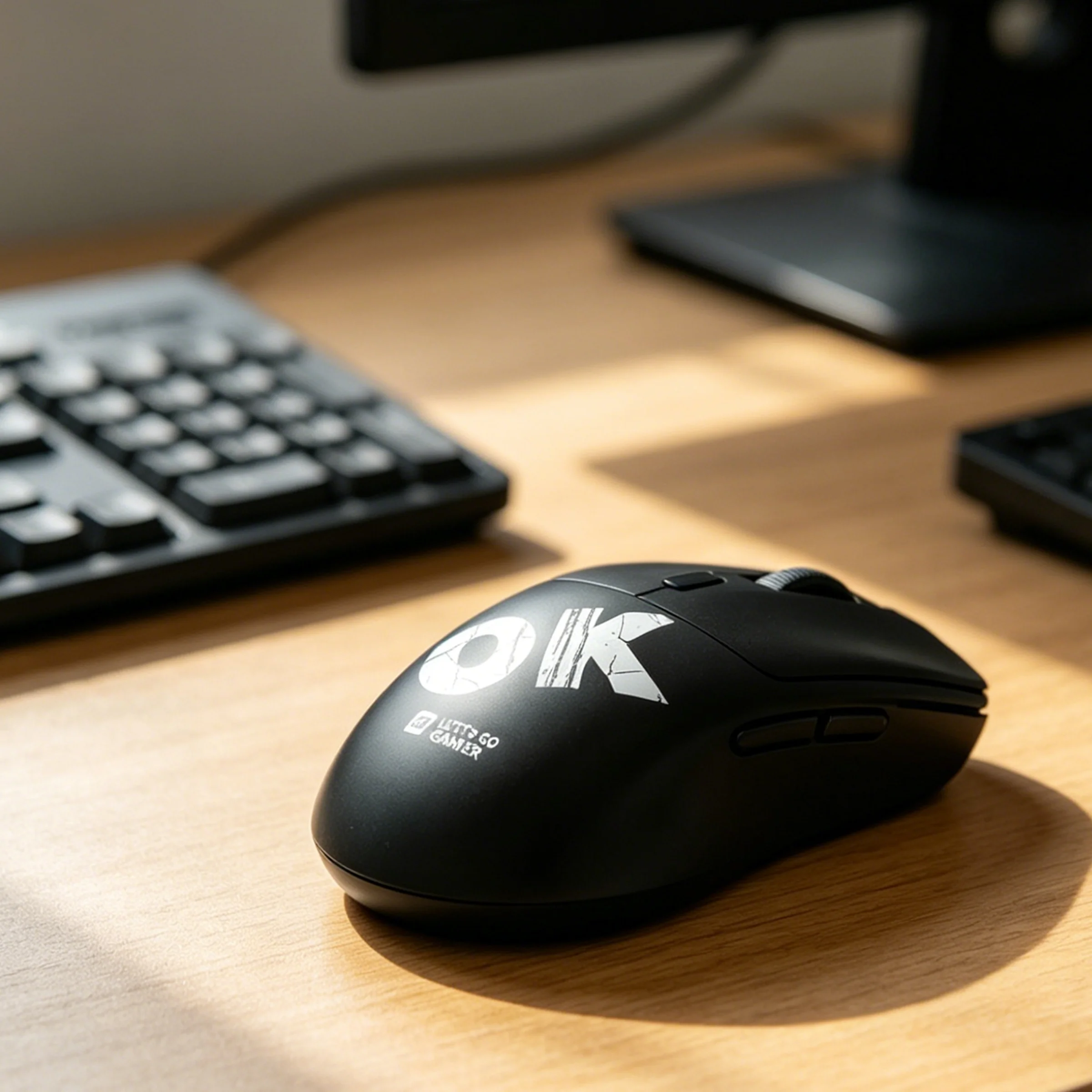 MOFii 1pc M16 Mouse Gamer Sem Fio Tri-Mode, Preto com Estampa OK, Mouse Leve Recarregável para Jogos e Escritório