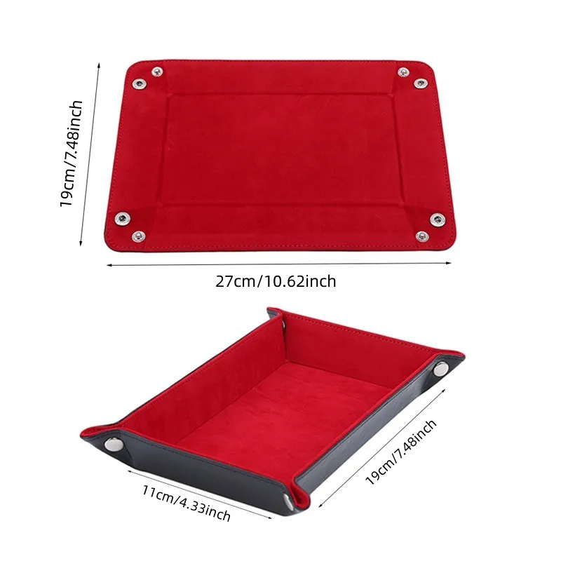 1pc Rectangle Storage Tray PU Leather Velvet Folding Dice Tray Table Games Key Wallet Coin Organizer Trays Sundries Serving Tray