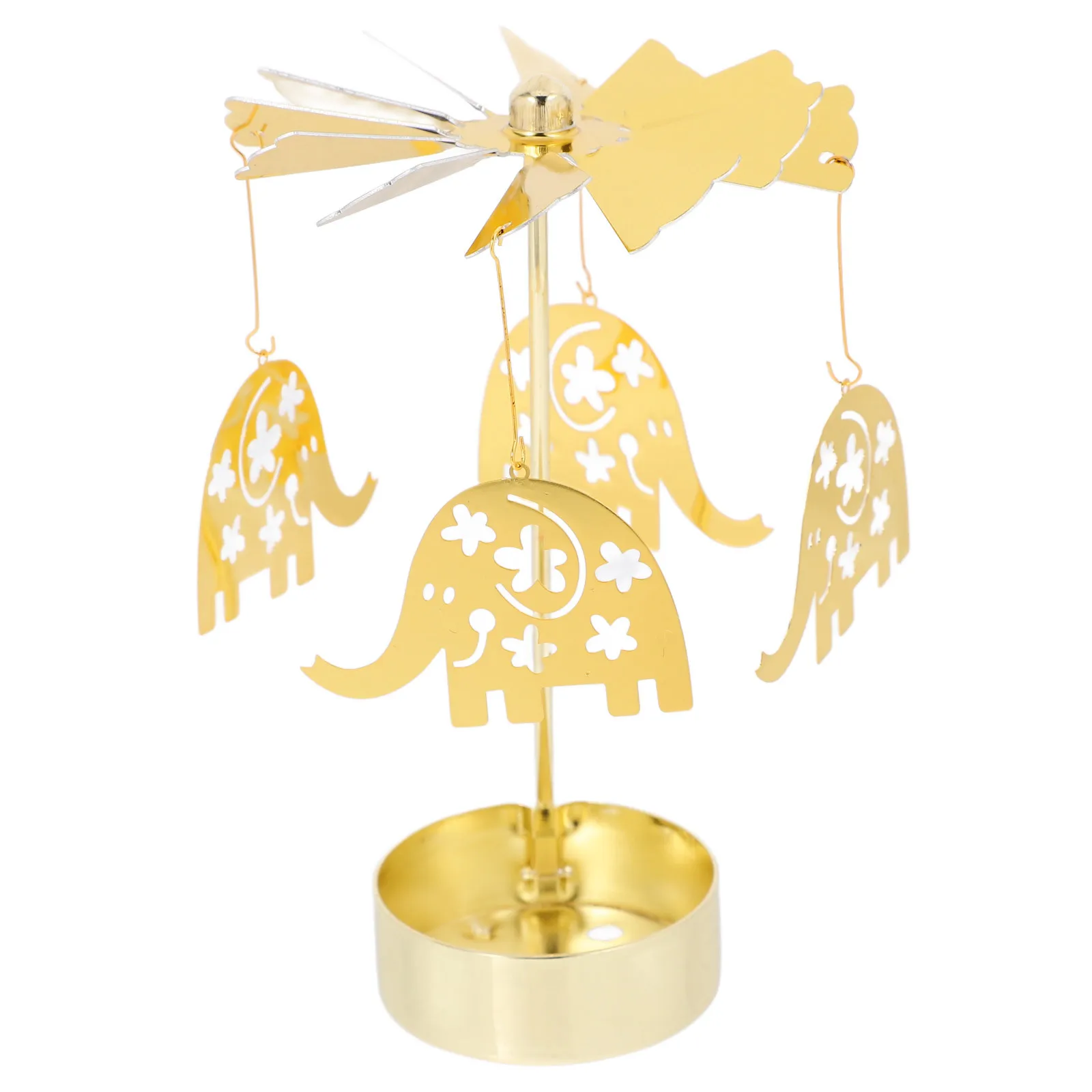 

Rotary Holder Elephant-Shaped Metal Carousel Candlestick Table Centerpiece For Tea Light Aromatherapy Decor Vintage