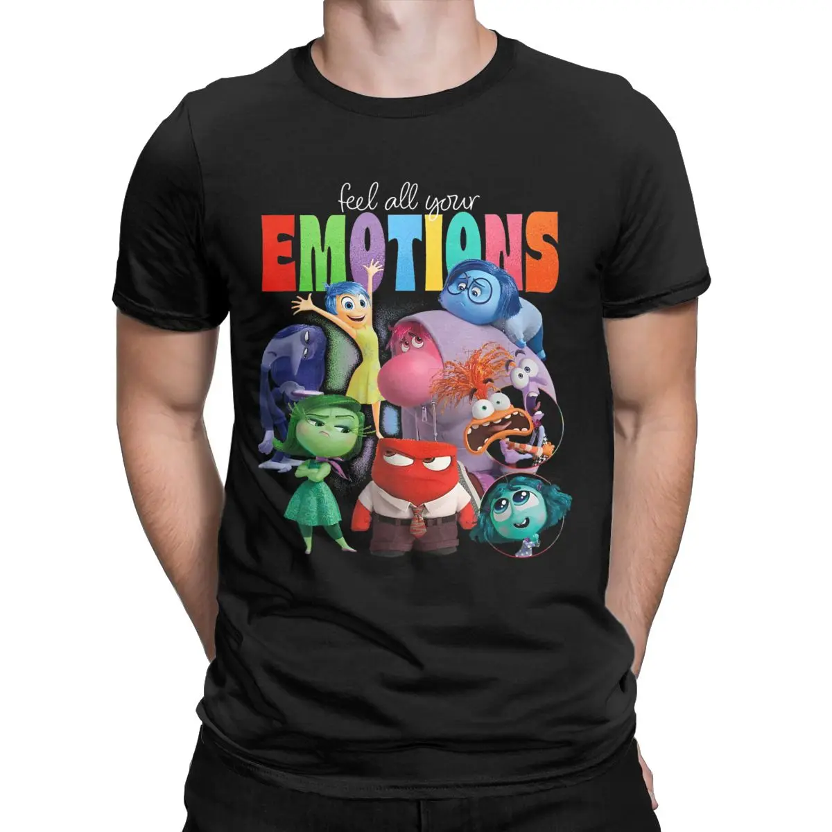 Inside Out 2 Feel All Your Emotions Vintage Men T Shirt Cartoon Tee Shirt Short Sleeve Crew Neck T-Shirt Graphic Print