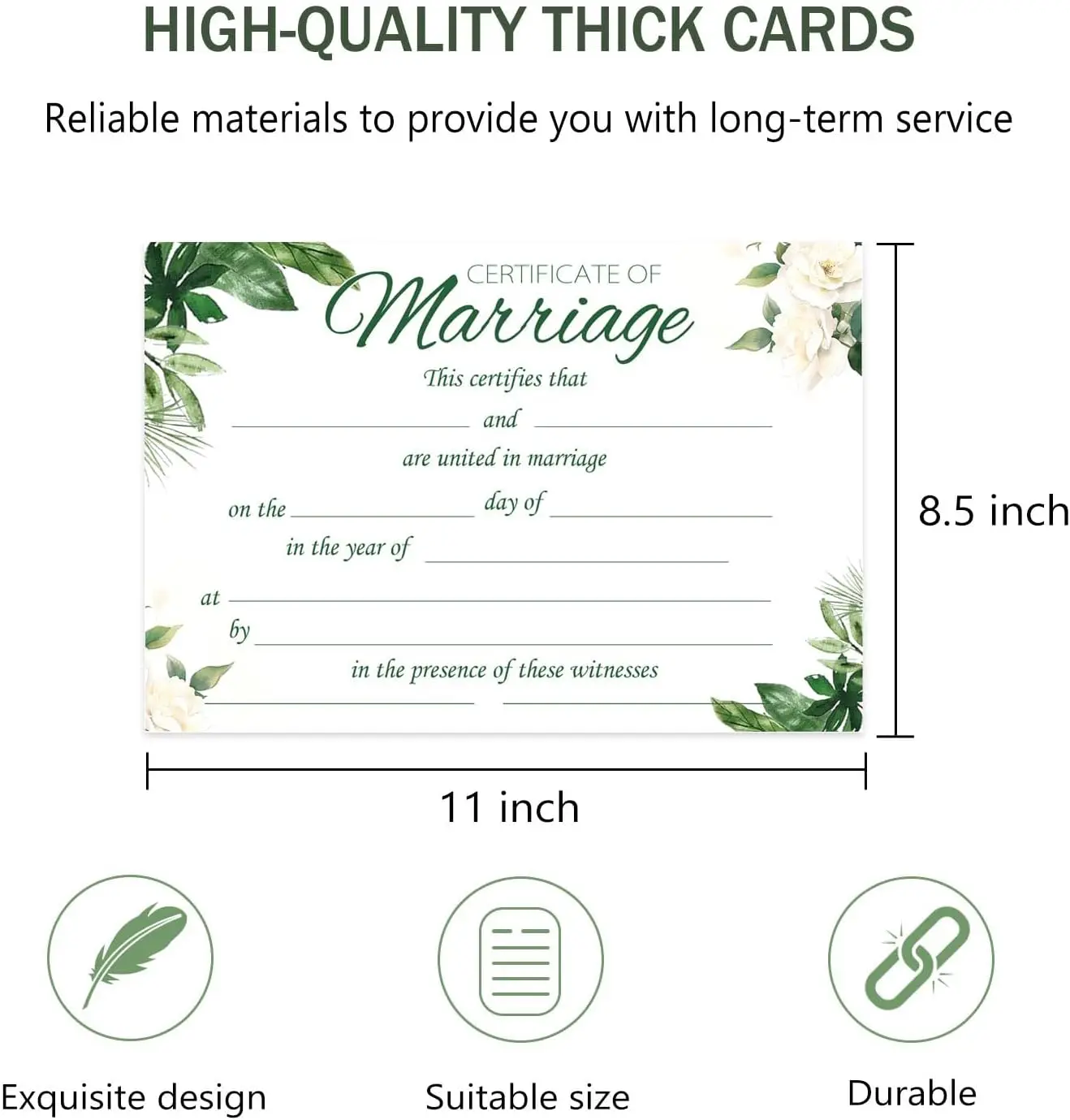 10 Pack Greenery Marriage Certificates 8.5x11 Inch-Watercolor Plants Blank Wedding Certificate Expecting Marriage Proposals