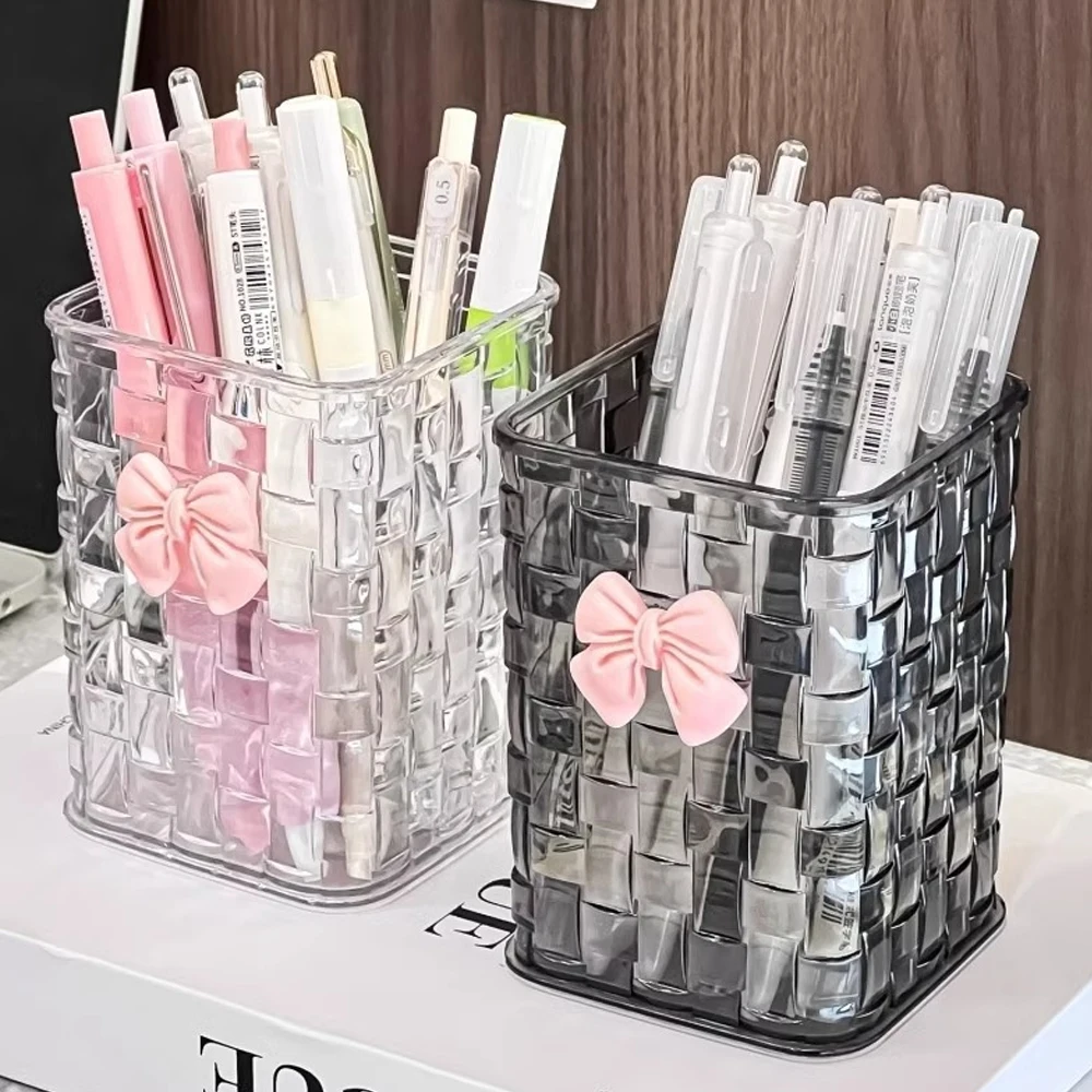Transparent Pen Holder, Square Desktop Storage Box, Cosmetic Brush Holder, Student Dormitory Storage Box, Plastic Organizer Box, Eyebrow Pencil Storage, Desk Organizer, Makeup Brush Holder
