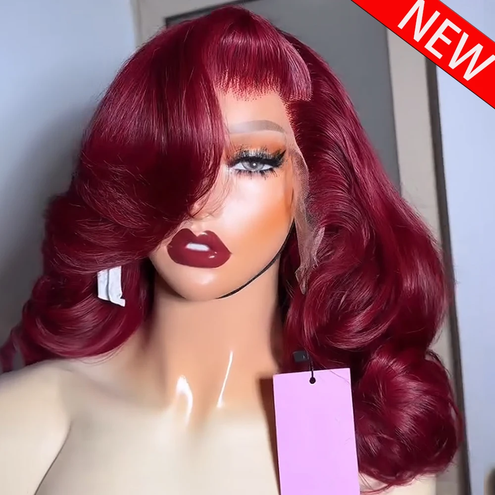 300/400 Density 99j Burgundy 13x4/13x6 HD Lace Frontal Human Hair Wig Bouncy Curly 16-36 Inch  Glueless Colored Lace Frontal Wig