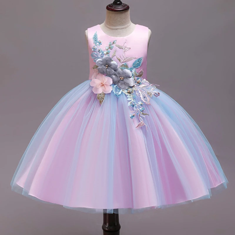 Vestido de fiesta de flores de princesa para niñas, vestido elegante de boda con tutú, Vestidos de Navidad, disfraz, ropa para niños