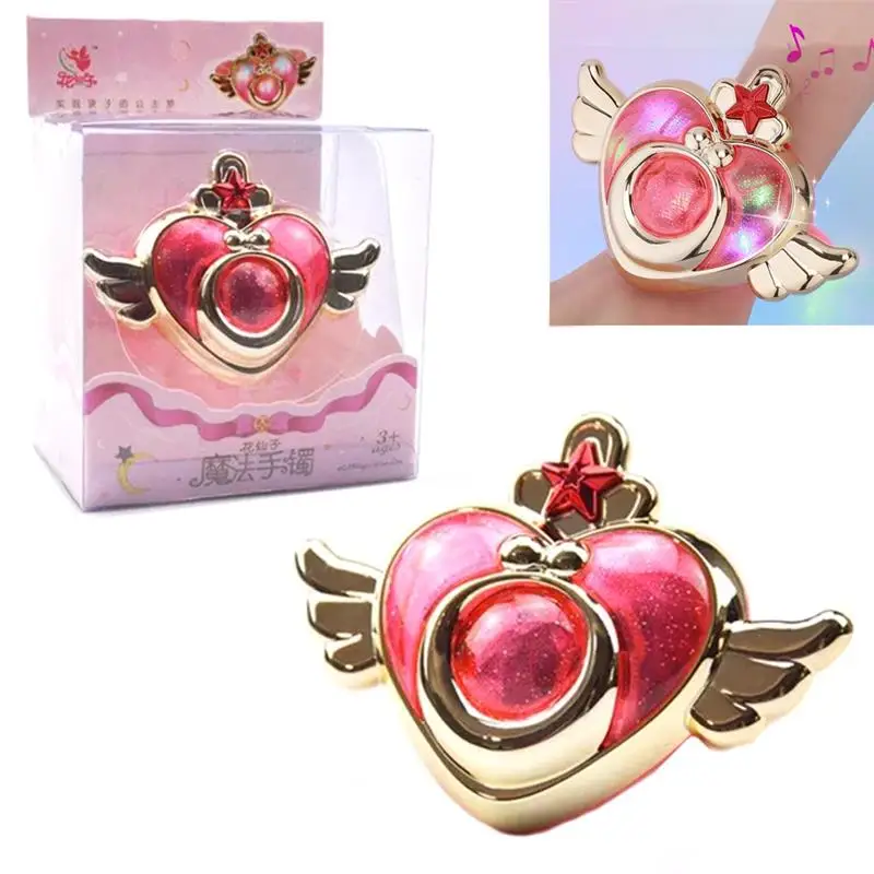 

For Girl Toys Anime Cosplay Heart Wings Bangle Bracelet with Light Sound Costume Toy Birthday Christmas New Year Kids Gift Toys