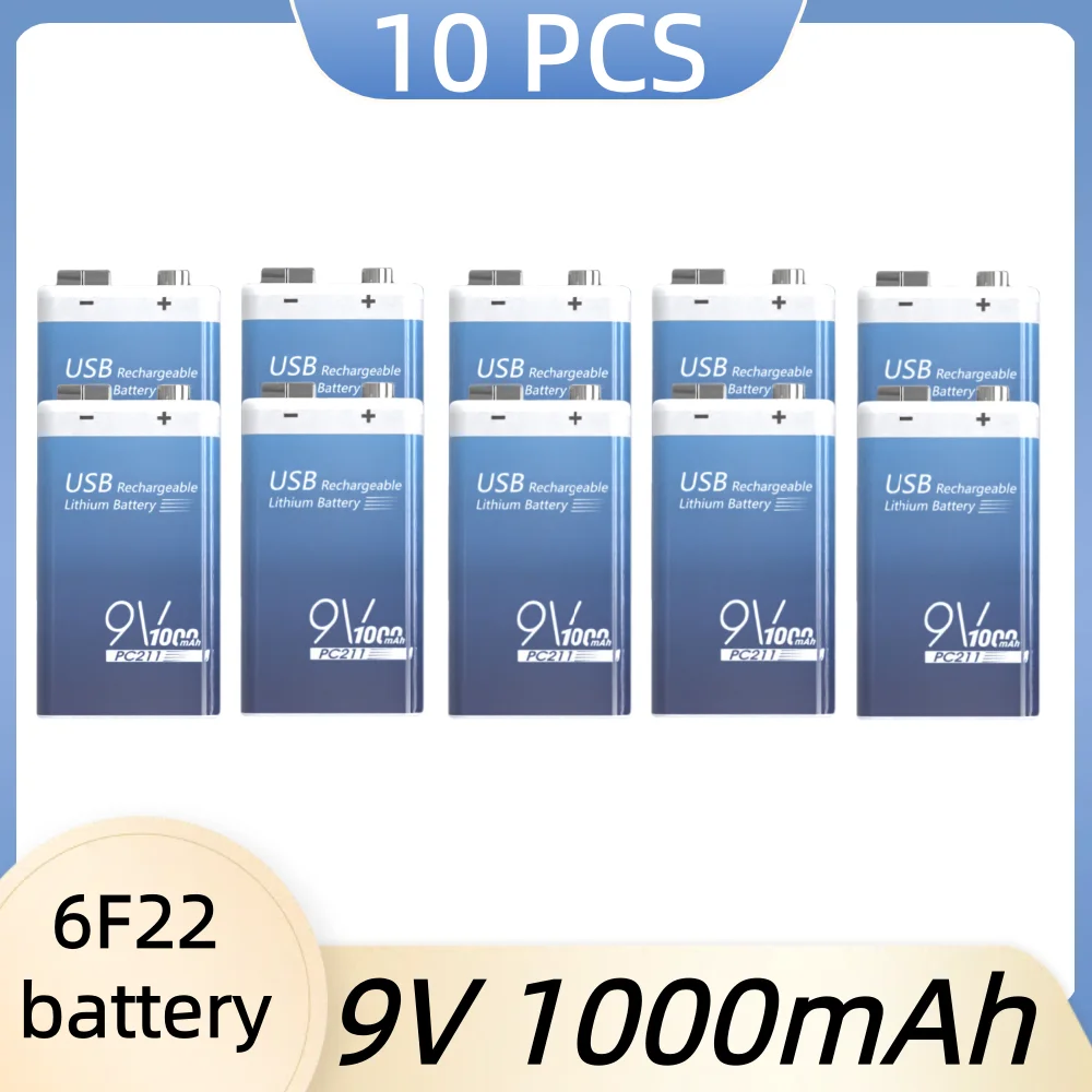 9V 1000mAh 6F22 Rechargeable Lithium Battery for Multimeter, Microphone,Toy Remote, Control Electric Guitar Battery