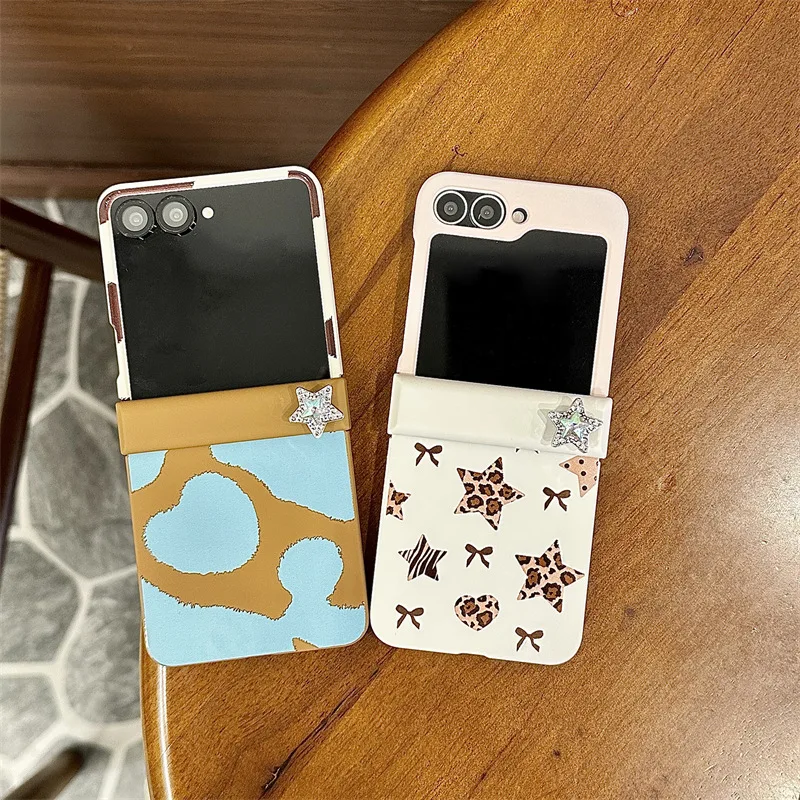 

Leopard Print Star Bow for Samsung Galaxy Z Flip 7 6 5 4 Protective Back Cover for ZFlip5 ZFlip6 ZFlip7 Case Shell