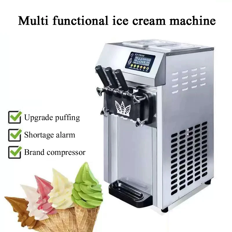 

Soft Ice Cream Machines 18-28L/H Commercial Sorbet Coolers Tricolor Desktop Sweet Cone Freezing Equipment Vending Machine