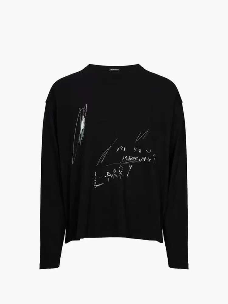 Ann 26SS Portrait Cursive Letter Print Ribbon Long Sleeve T-Shirt