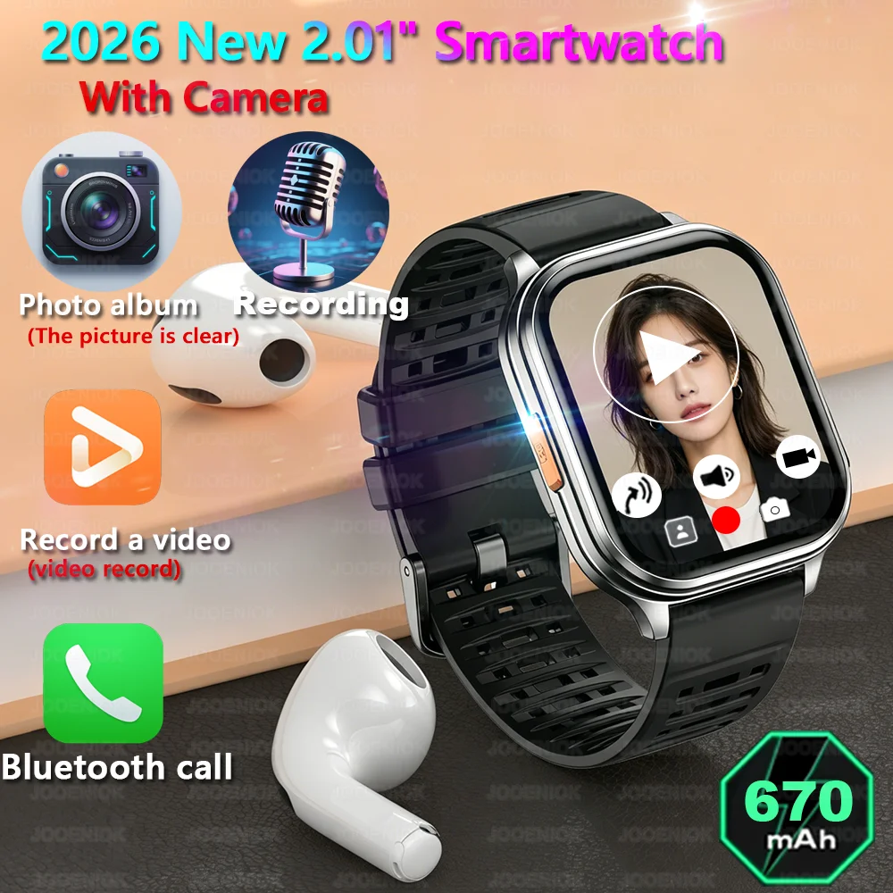 6K Camera Smart Watch Men Women Photos Record Video Health Monitor Waterproof Sports Fitness HD Bluetooth Call Smart Watch Man