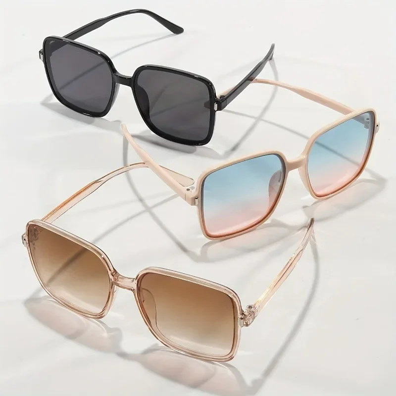 3Pcs Trendy and Fashionable Oversized Square Frame Sunglasses Set, Multi-Color Combination for Parties and Street Photography