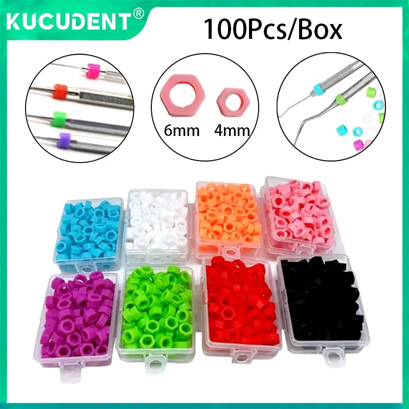 

100Pcs Dental Color Silicone Code Ring Identification Circle Orthodontic Instrument Mark Color Code Rings Hexagonal Autoclavable