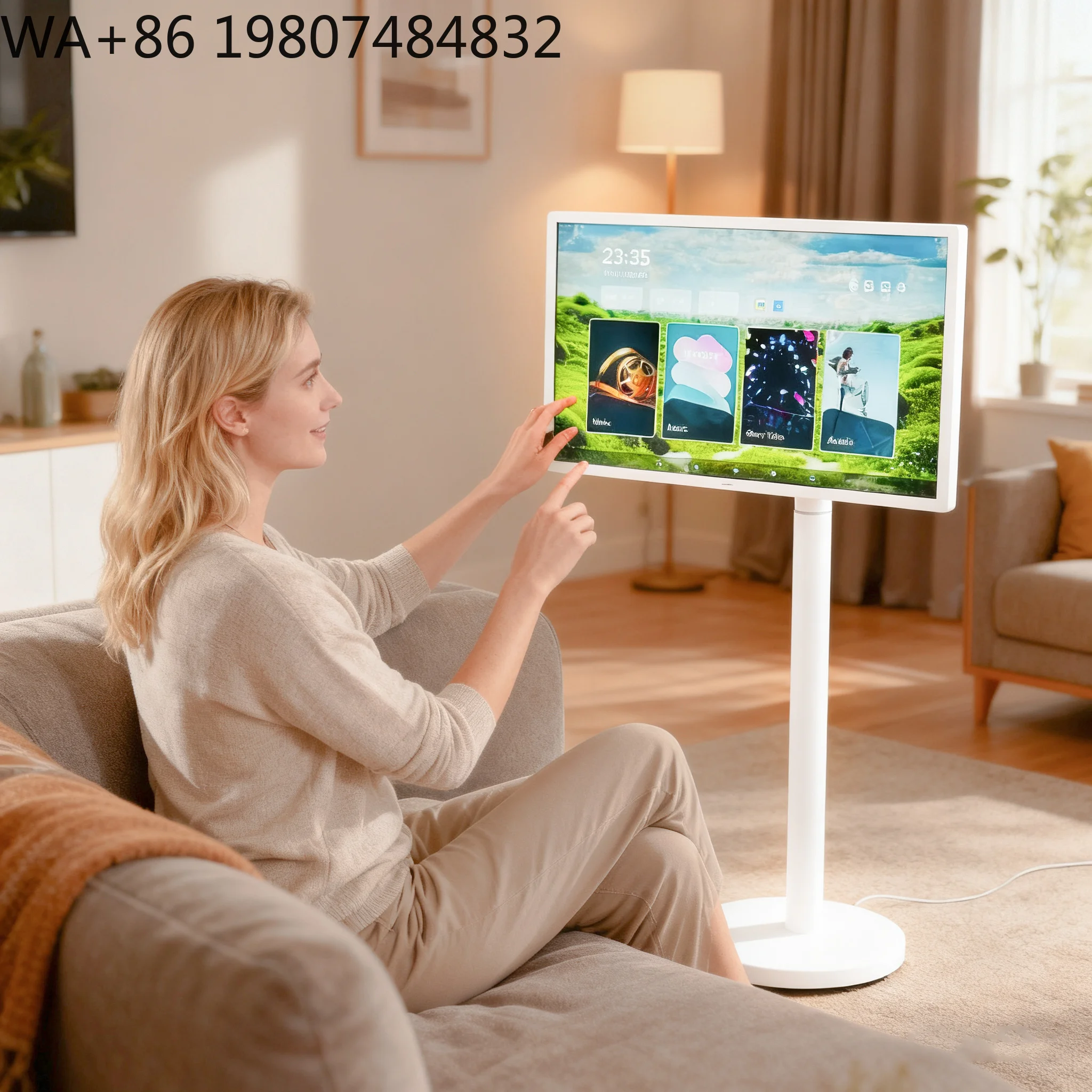

32 Inch LED White Portable Smart TV with Touch Screen on Wheels, Android 12 FHD Built-in Speaker Wholesale Aliexpress