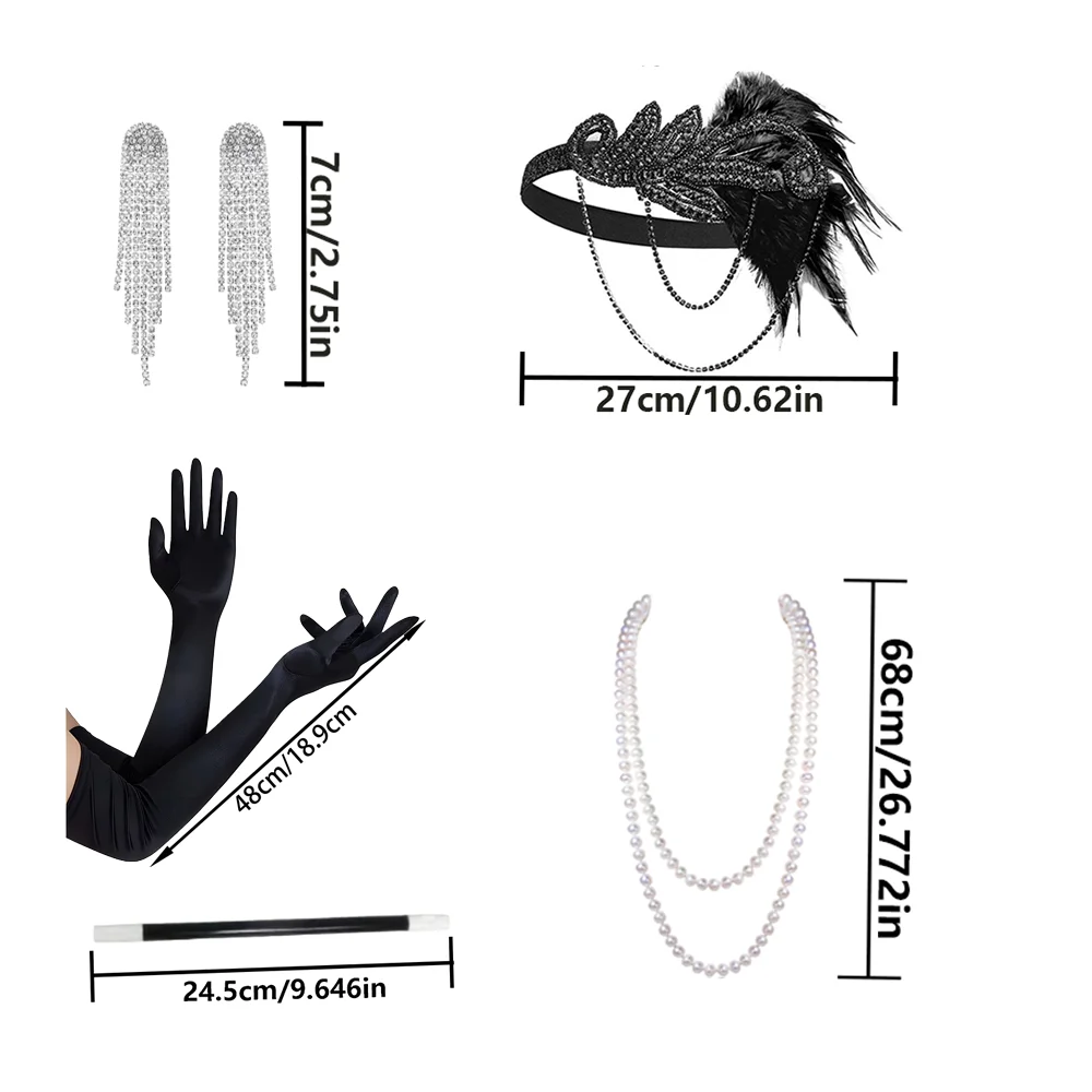 Zestaw akcesoriów PESENAR 920s dla kobiet, akcesoria w stylu lat 20., opaska do włosów w stylu Great Gatsby, naszyjnik w stylu lat 20., rękawiczki.