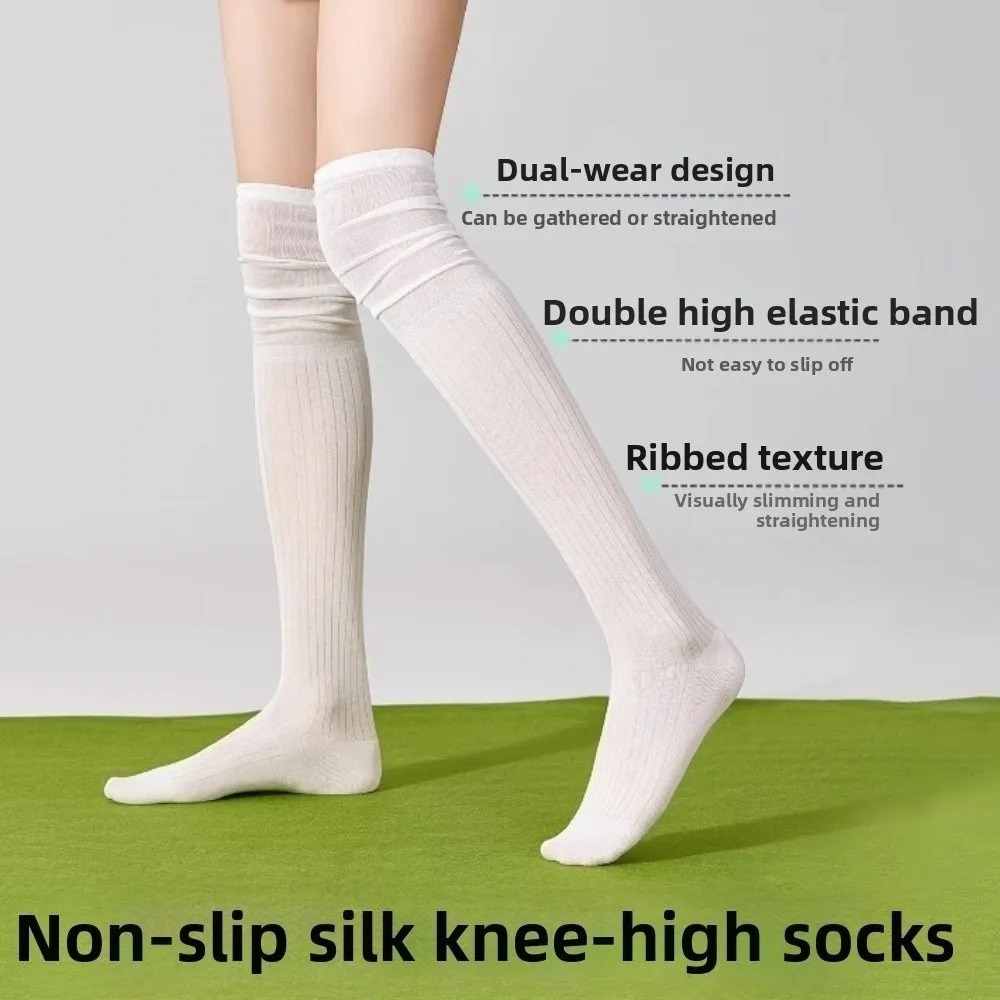 Soft Women Mulberry Silk Stockings Comfortable Ultra-thin Thin Long Socks Calf Pile Socks Solid Color Knee Thigh High Socks