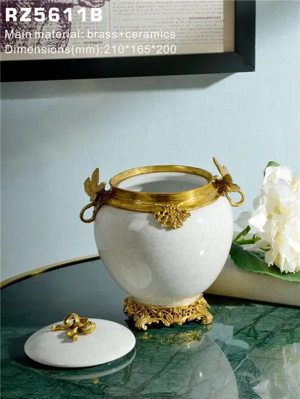 Gifts and enamel customization home decor pots living hand-made brass porcelain decorative jar living room villa crafts pott