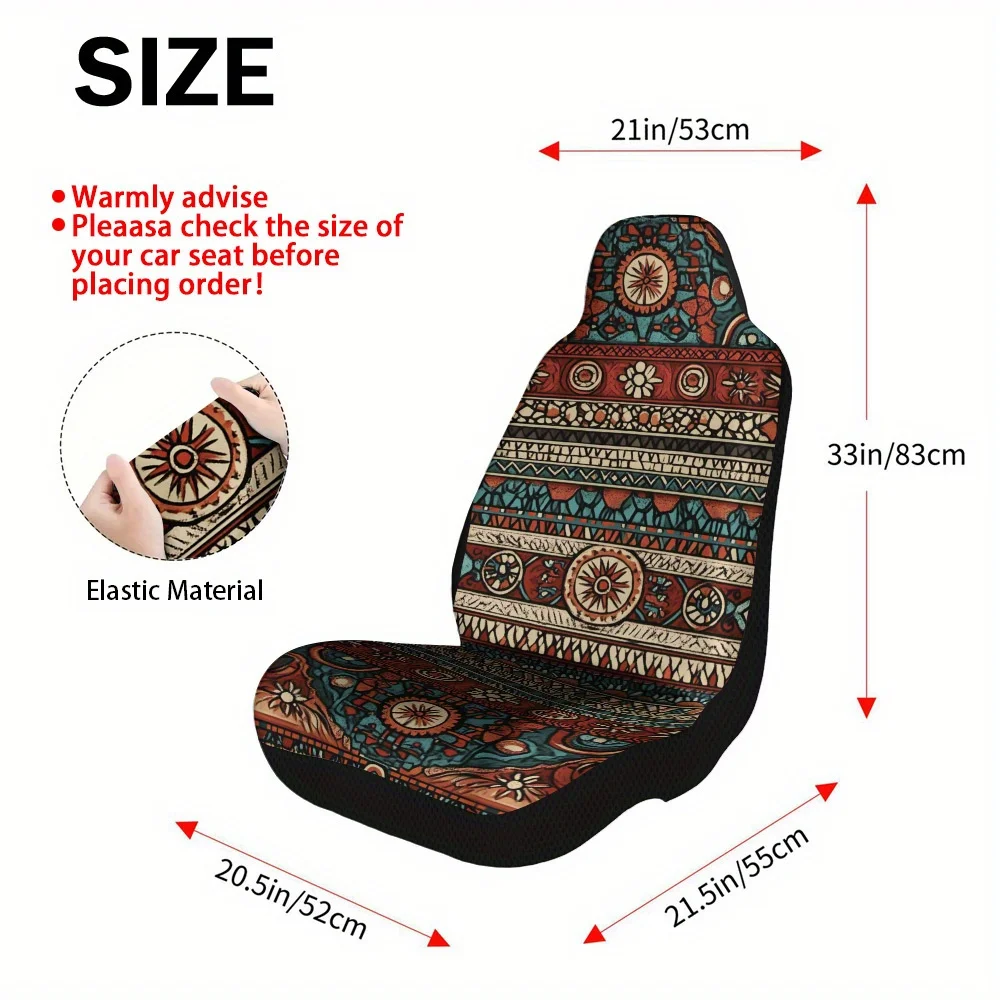 2pcs Geometric Tribal Art Print Car Seat Covers – Universal Fit For Cars, Trucks, Vans, SUVs | Durable Front Seat Protectors | E