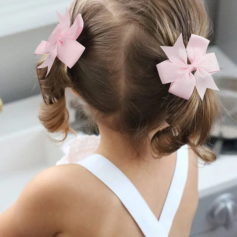 3\'\' Solid Ribbon Bowknot Hair Clips For Baby Girls Handmade Bows Hairpin Barrettes Alligator Clip Headwear Kids Hair Accessories