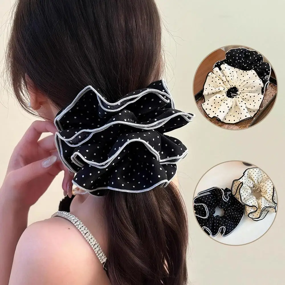 

Black White Dot Scrunchies Double-layer Dots Large Intestine Hair Band Ponytail Hair Rope Elegant Hair Accessories For Girls
