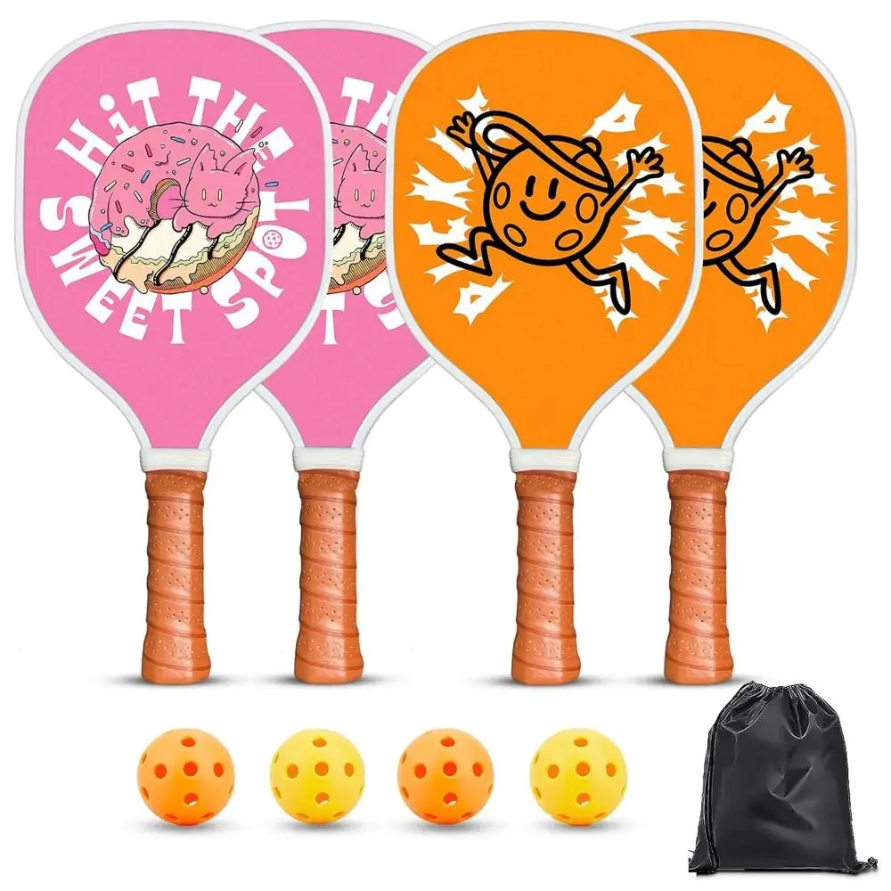 

4Pcs/Set Non-Slip Cushion Grip Pickleball Racket Set Wooden Ergonomic Design Pickleball Paddles with Carry Bag