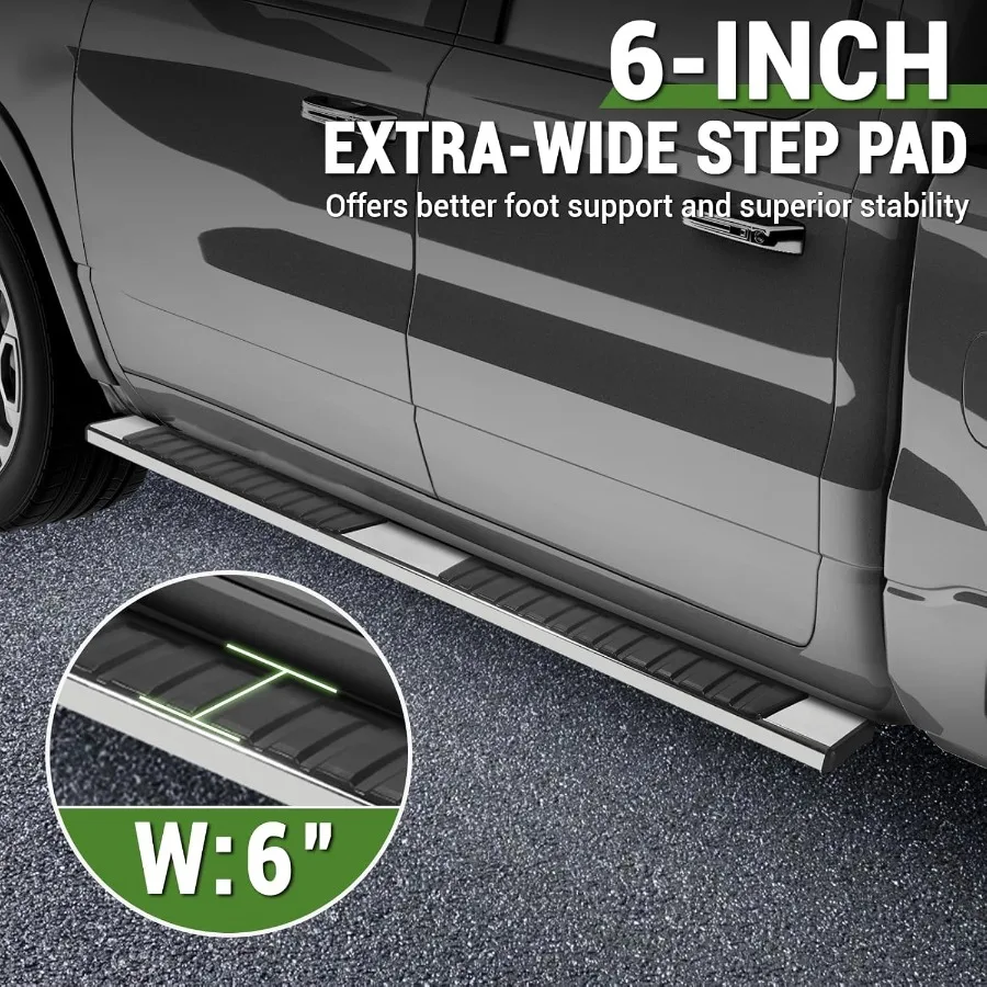 6 Running Boards Compatible with 20072018 Chevy Silverado 1500 Crew Cab Chrome Mirror Stainless Steel Side Steps Rails Nerf Bar