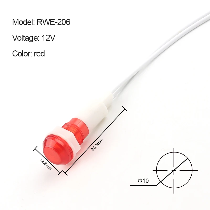 Lámpara de señal de 10 piezas y 10mm, iluminación de neón guiada por CC, luz roja, verde, amarilla, 12V, 24V, 380V, 220V, indicadores seguros