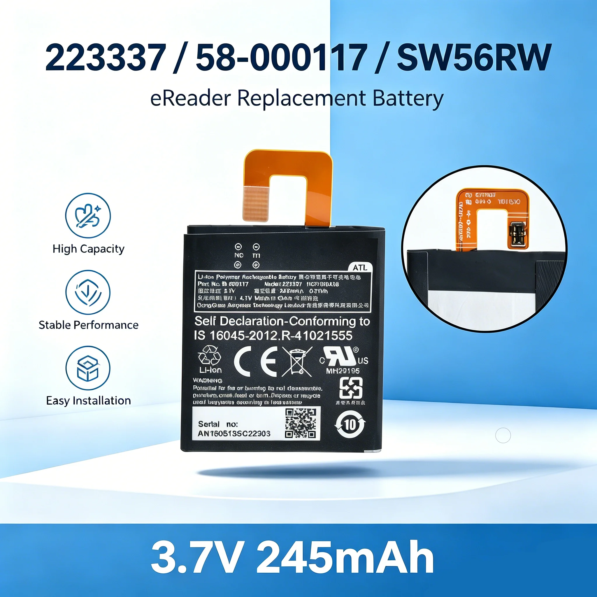223337 245mAh 3.7V Replacement Ebook Reader Battery for Amazon Kindle Oasis KO1 KO2 KO3 E-Reader 58-000117 SW56RW