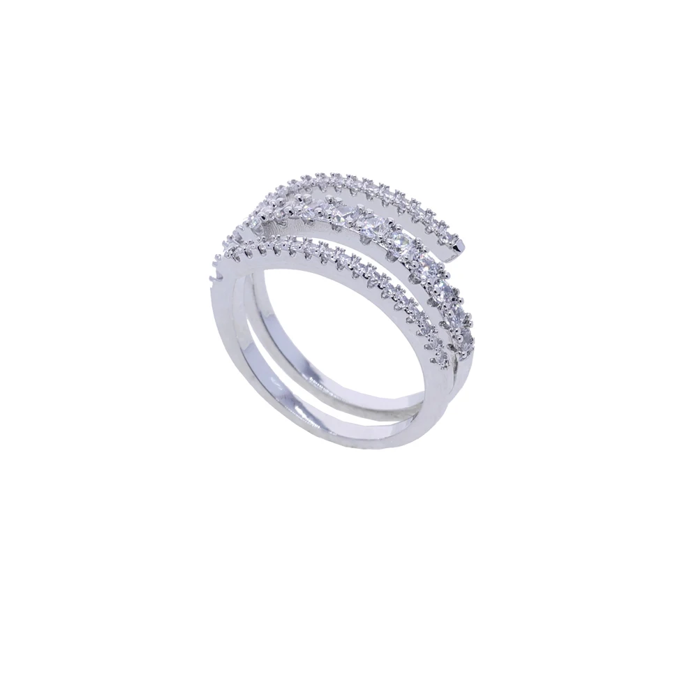 Micro Pave Bling CZ Triple Eternity Ring Open Adjusted Dainty Three Band Finger Jewelry For Women Girls Wholesale