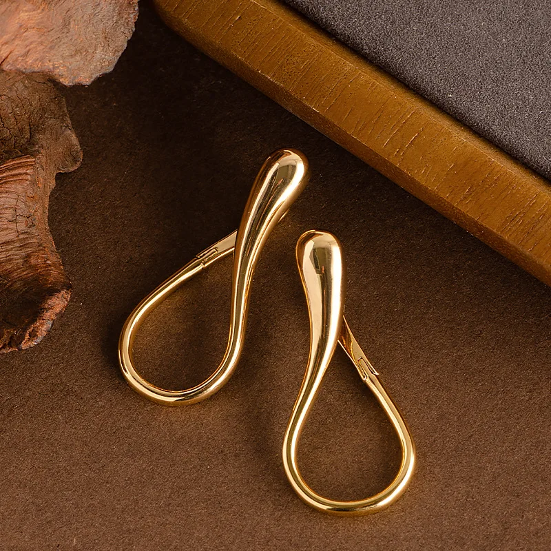 Gold Curved Twisted Drop Earrings Abstract Irregular Metal Dangle Earrings Minimalist Trendy Daily Ear Ornaments