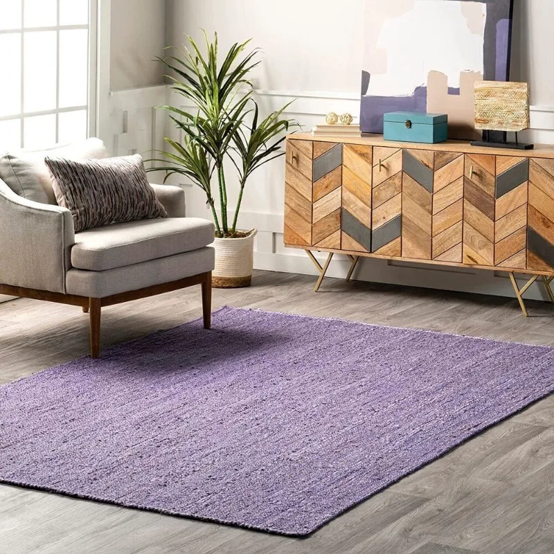 

Rug Jute Square Purple Carpet Natural Rug Hand Braided Farmhouse Modern Rustic