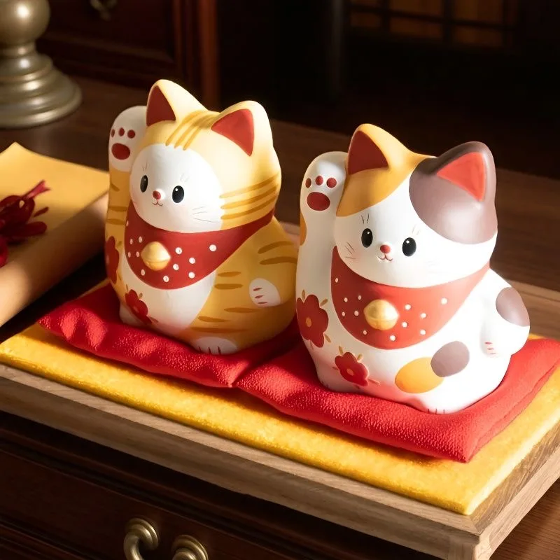 Statuette de chat porte-bonheur mignon, figurine de chat porte-bonheur, ornement pour la maison, décoration de salon, cadeau d'ouverture de magasin