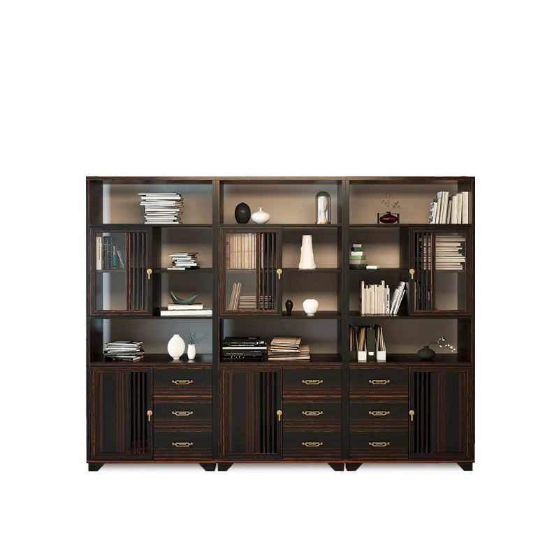 

New Chinese style, gold silk sandalwood bookcase, all solid wood multi-layer storage cabinet
