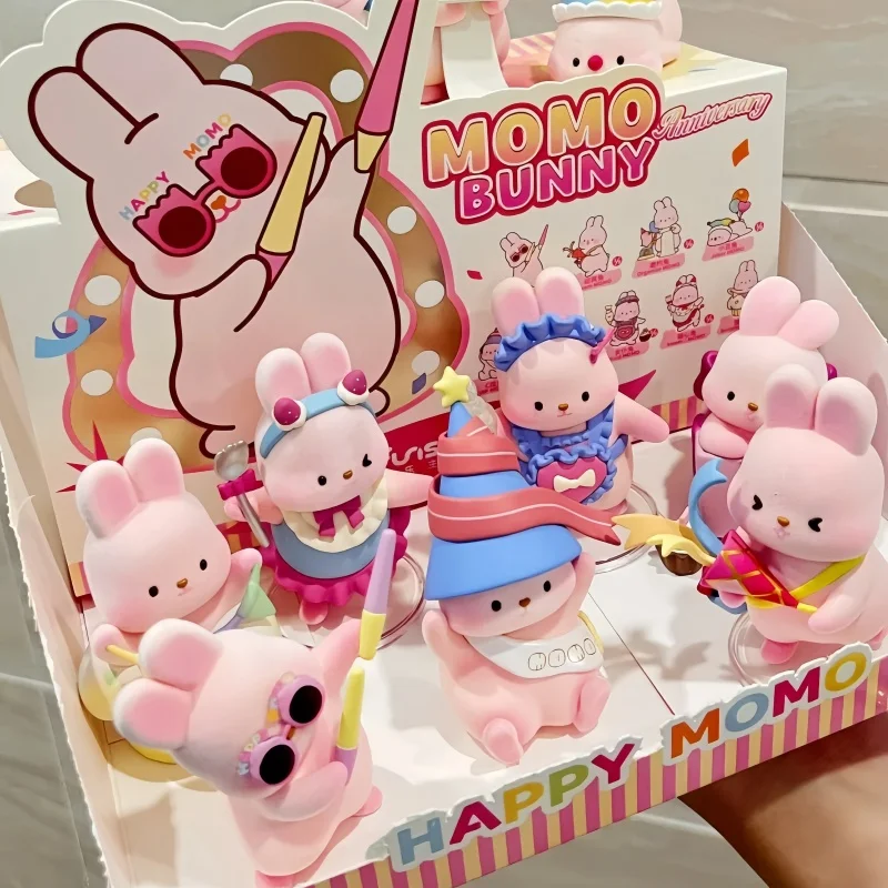 

Momo Bunny Anniversary Series Blind Box Action Figure Cute Kawaii Collection Model Desktop Decor Animal Statue Surprise Gifts