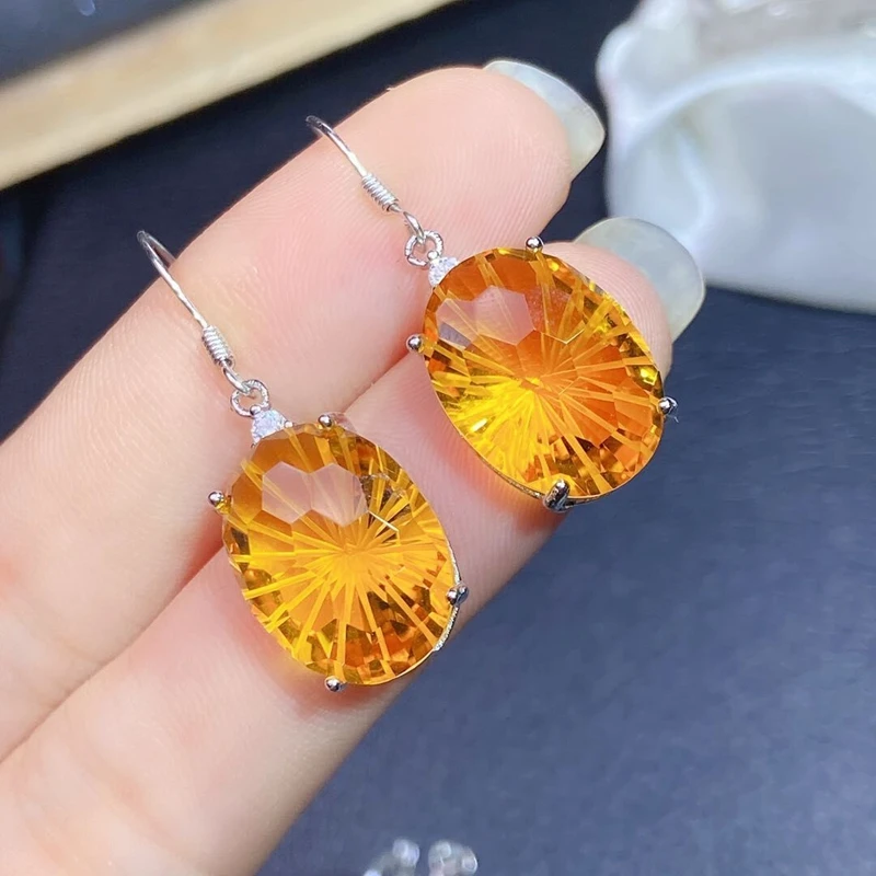 Large Natural Citrine Earrings Sterling Silver 925  Sales with Free Shipping Clearance Sale Earrings for Women