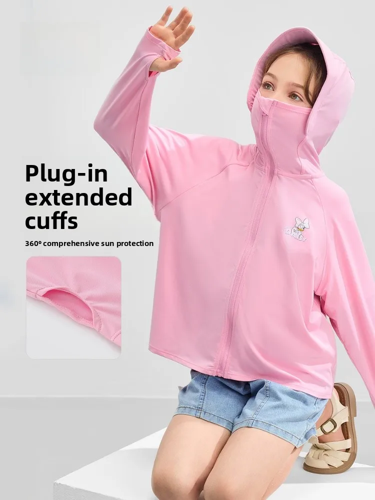 children's-quick-dry-outdoor-sun-protection-clothes-summer-new-style-dopaamine-girls'-clothes-polyester-fiber-short-type