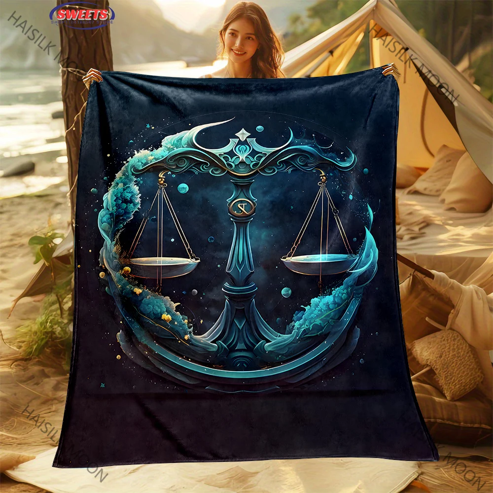 New Arrive! Zodiac Theme Libra Pattern Printed Blanket for Kids and Adults, Home Couch Sofa Bed Decor Blankets, Holiday Gifts