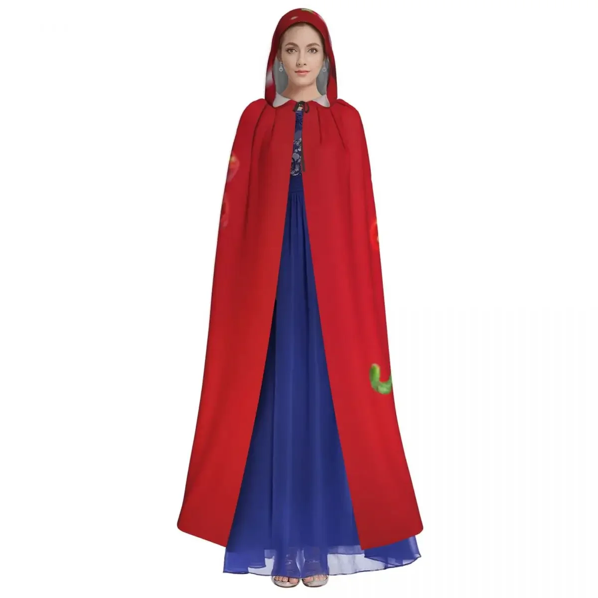 Adult Vampire Cape Hooded Robe Fresh Chilli Peppers Halloween Full Length Cosplay