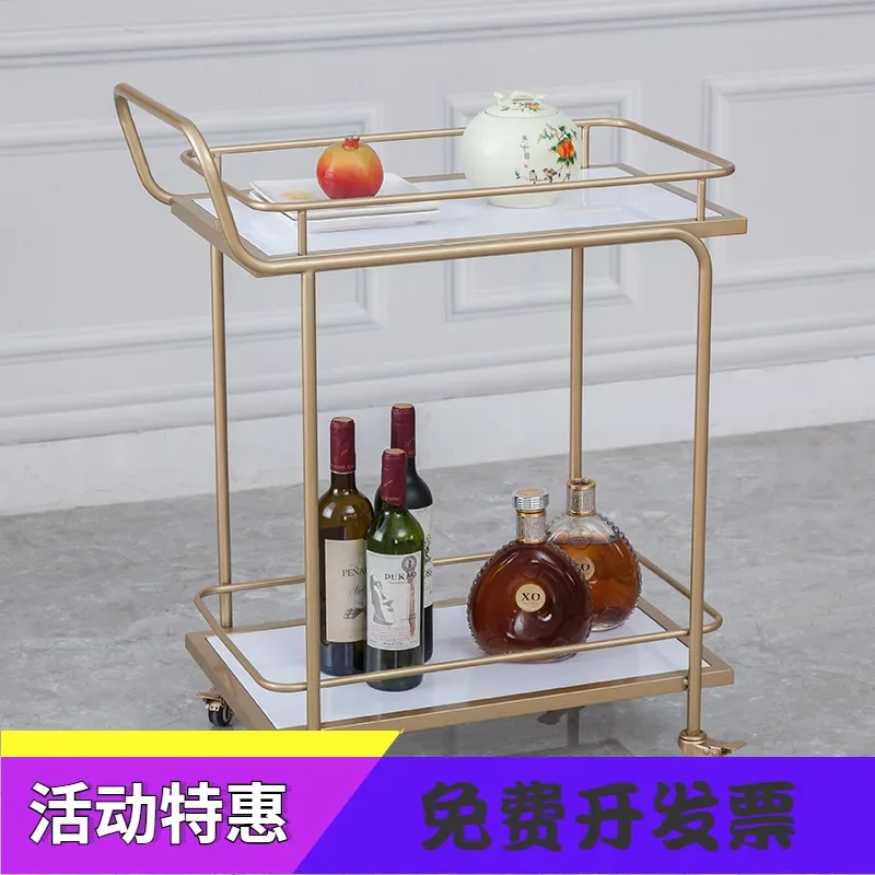 European style golden hotel wine cart trolley restaurant mobile hand push food delivery cart creative cake tea cart home
