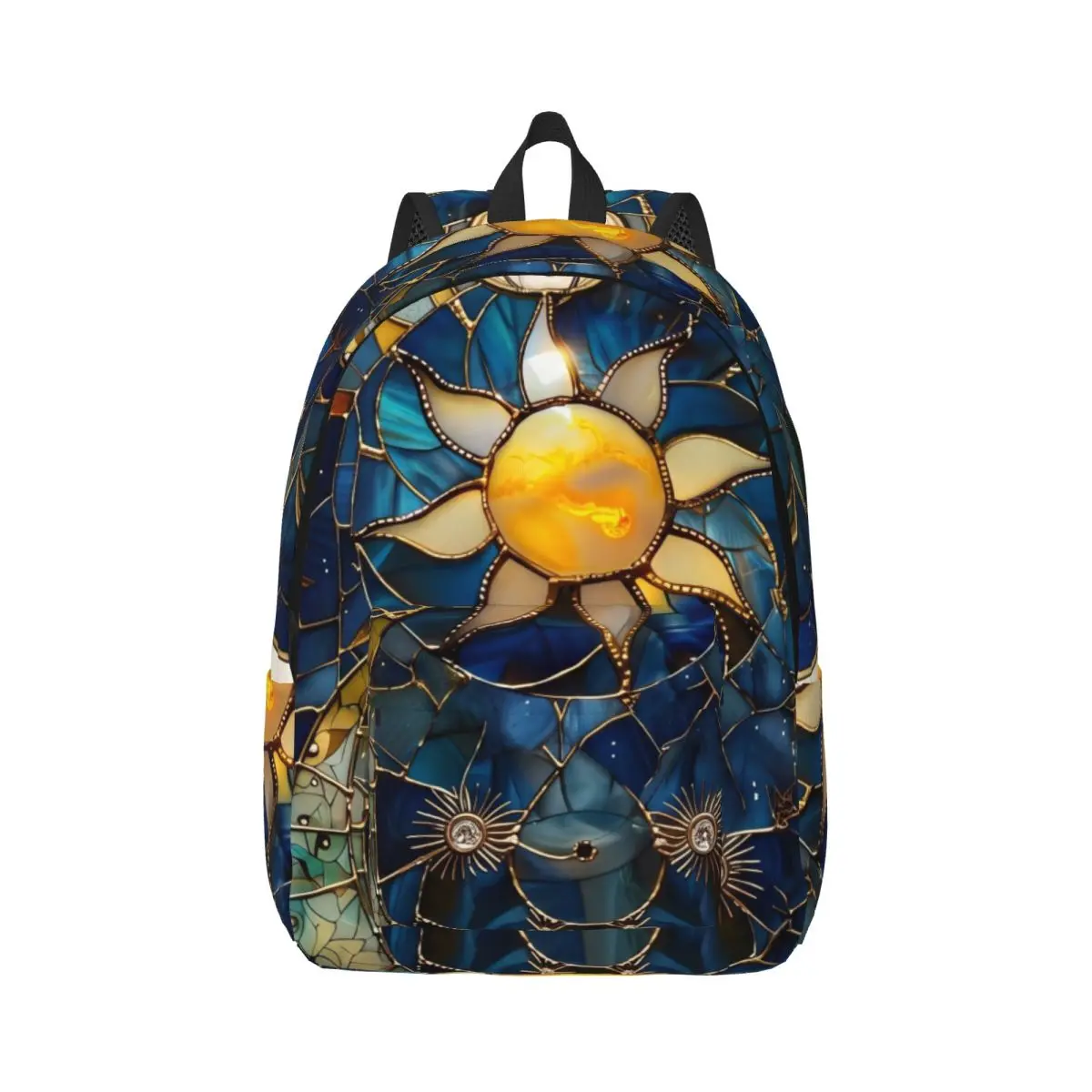 Fresh Student Backpack Center Stained Glass Celestial Mosaic Dark Blue Multi Cool Bookbag for Girls Boys College Travel Daily